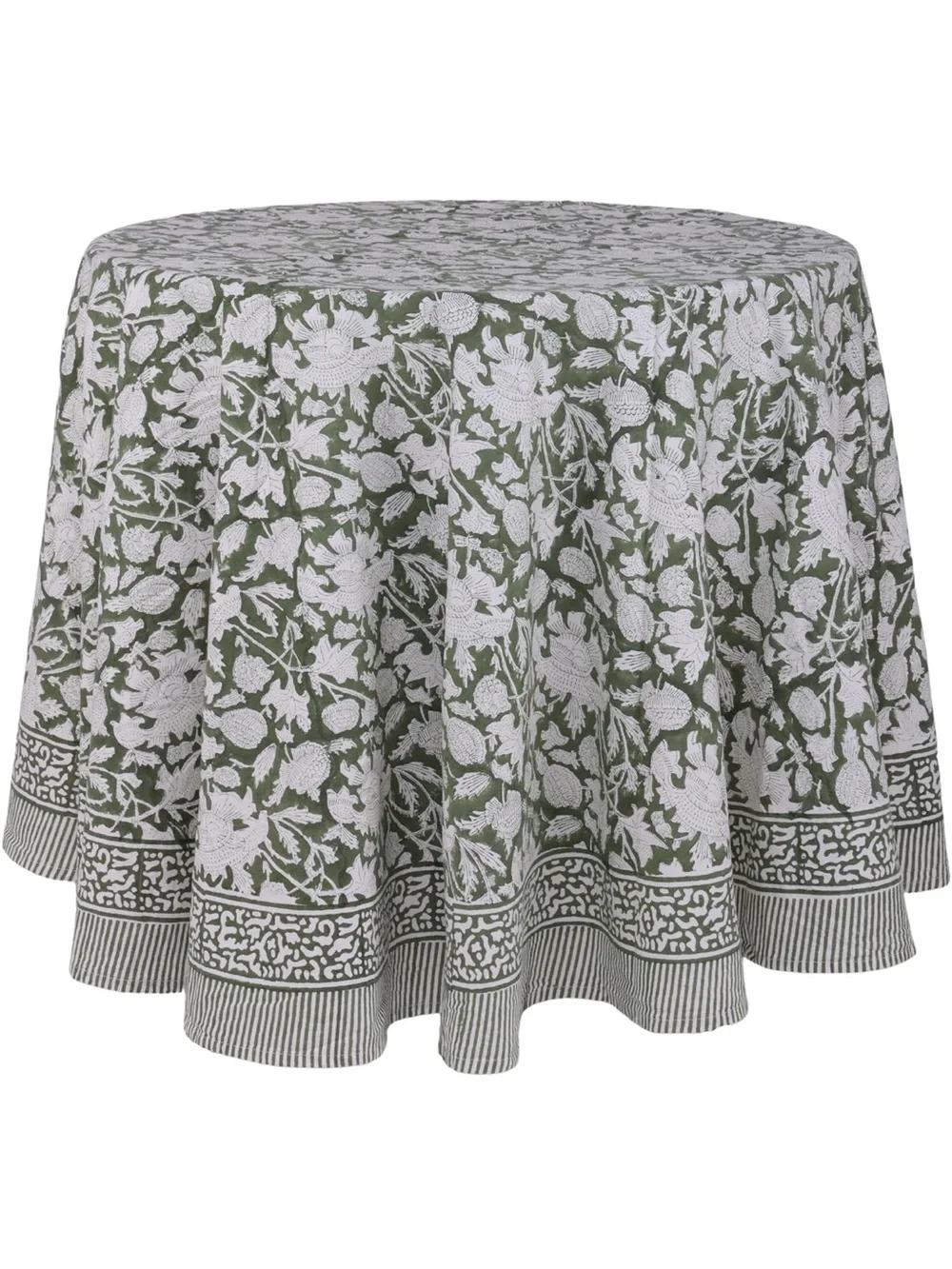 NEW ATOSII 100% Cotton Blockprint Round Tablecloth, Meraki Green